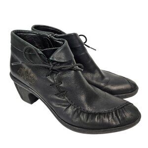 Rieker Antistress Rebecca Embossed Leather Side Lace Up Heel Ankle Boot 39/US 8